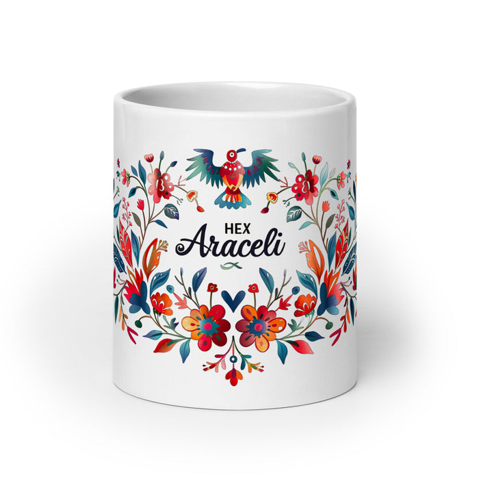 Araceli Exclusive Name Art Piece Home Office Work Coffee Mug Mexican Spanish Pride Gift Cup One - Of - A - Kind Calligraphy White Glossy Mug | A9 - Mexicada