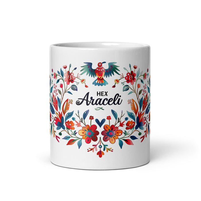 Araceli Exclusive Name Art Piece Home Office Work Coffee Mug Mexican Spanish Pride Gift Cup One - Of - A - Kind Calligraphy White Glossy Mug | A9 - Mexicada