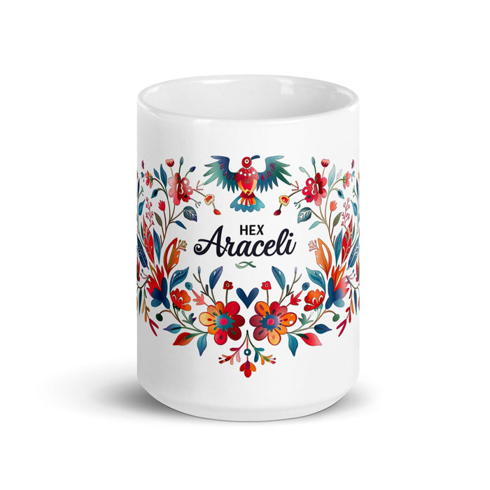 Araceli Exclusive Name Art Piece Home Office Work Coffee Mug Mexican Spanish Pride Gift Cup One-Of-A-Kind Calligraphy White Glossy Mug | A9 Mexicada