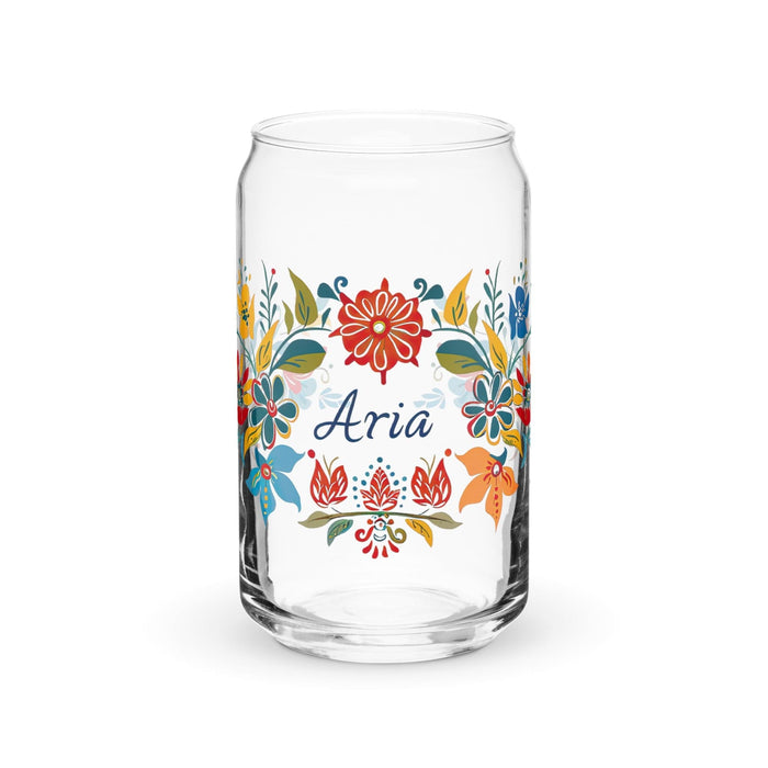 Aria Exclusive Name Art Piece Can-Shaped Glass Home Office Work Mexican Spanish Pride Gift Cup One-Of-A-Kind Calligraphy Glass | A1 Mexicada 16 oz (No Lid No Straw)