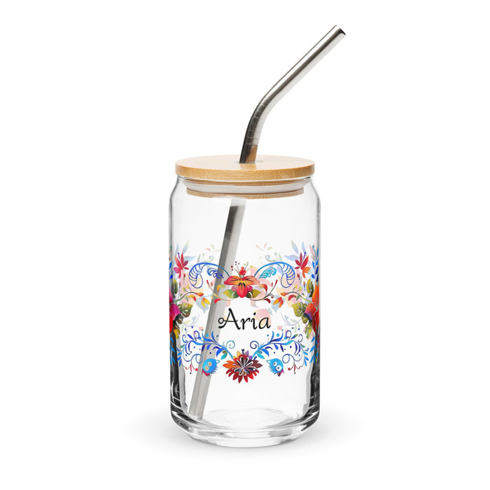 Aria Exclusive Name Art Piece Can - Shaped Glass Home Office Work Mexican Spanish Pride Gift Cup One - Of - A - Kind Calligraphy Glass | A15 - Mexicada