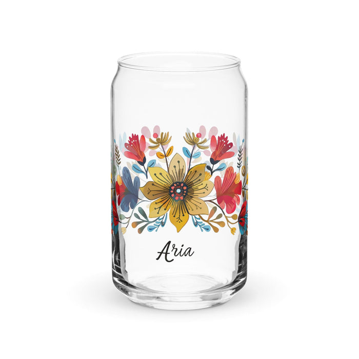 Aria Exclusive Name Art Piece Can-Shaped Glass Home Office Work Mexican Spanish Pride Gift Cup One-Of-A-Kind Calligraphy Glass | A16 Mexicada 16 oz