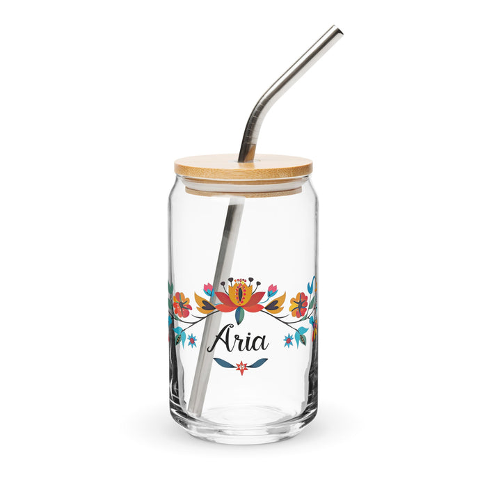 Aria Exclusive Name Art Piece Can - Shaped Glass Home Office Work Mexican Spanish Pride Gift Cup One - Of - A - Kind Calligraphy Glass | A3 - Mexicada