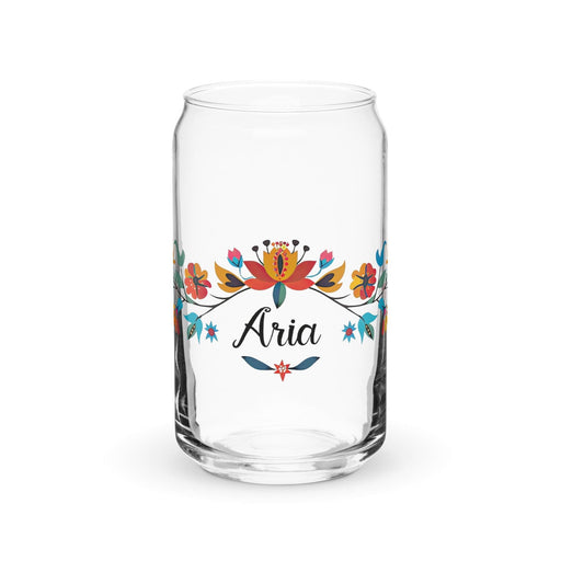 Aria Exclusive Name Art Piece Can-Shaped Glass Home Office Work Mexican Spanish Pride Gift Cup One-Of-A-Kind Calligraphy Glass | A3 Mexicada 16 oz