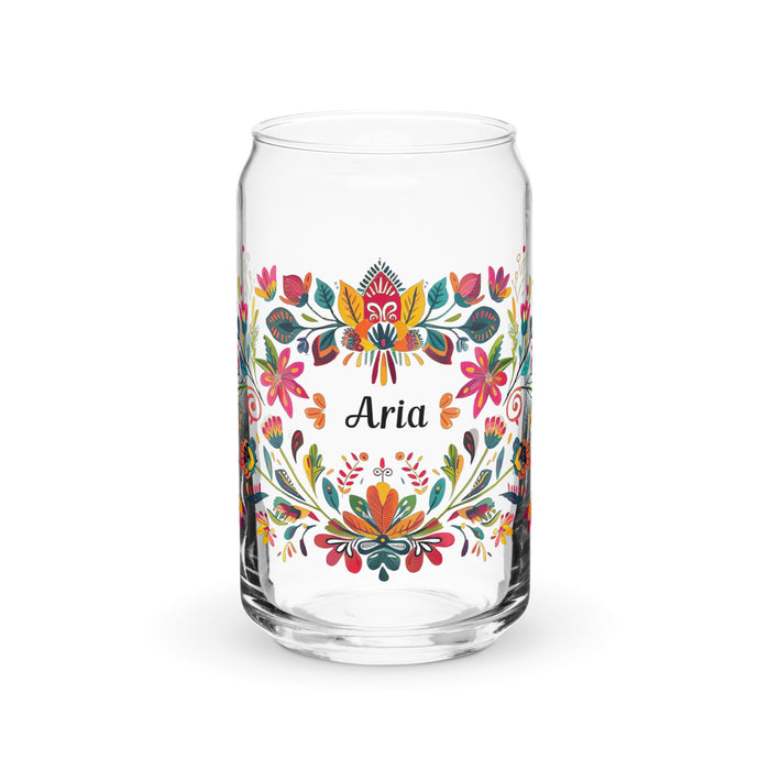 Aria Exclusive Name Art Piece Can - Shaped Glass Home Office Work Mexican Spanish Pride Gift Cup One - Of - A - Kind Calligraphy Glass | A6 - Mexicada