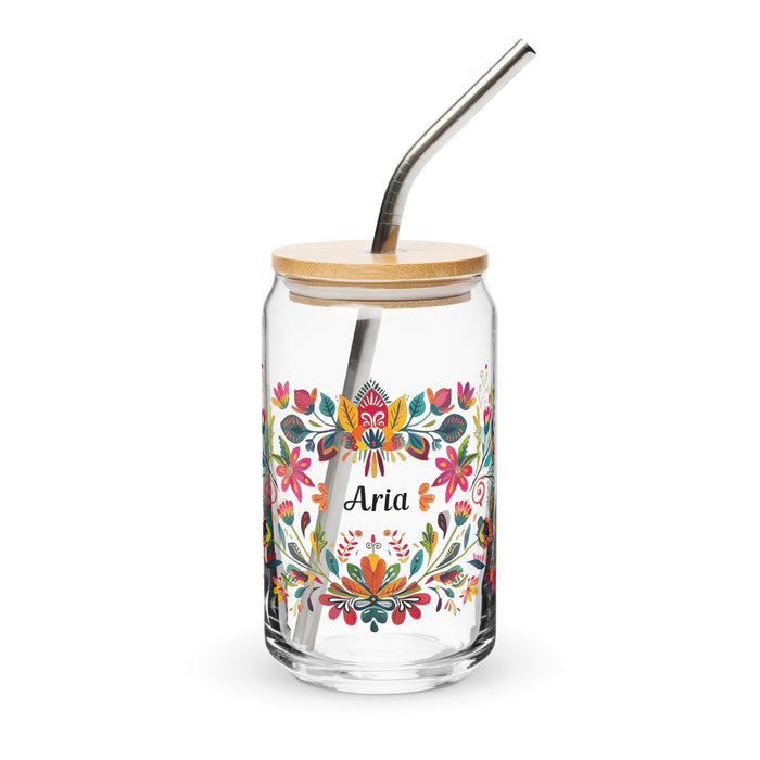 Aria Exclusive Name Art Piece Can - Shaped Glass Home Office Work Mexican Spanish Pride Gift Cup One - Of - A - Kind Calligraphy Glass | A6 - Mexicada