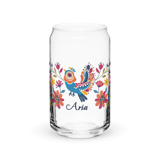 Aria Exclusive Name Art Piece Can-Shaped Glass Home Office Work Mexican Spanish Pride Gift Cup One-Of-A-Kind Calligraphy Glass | A7 Mexicada 16 oz