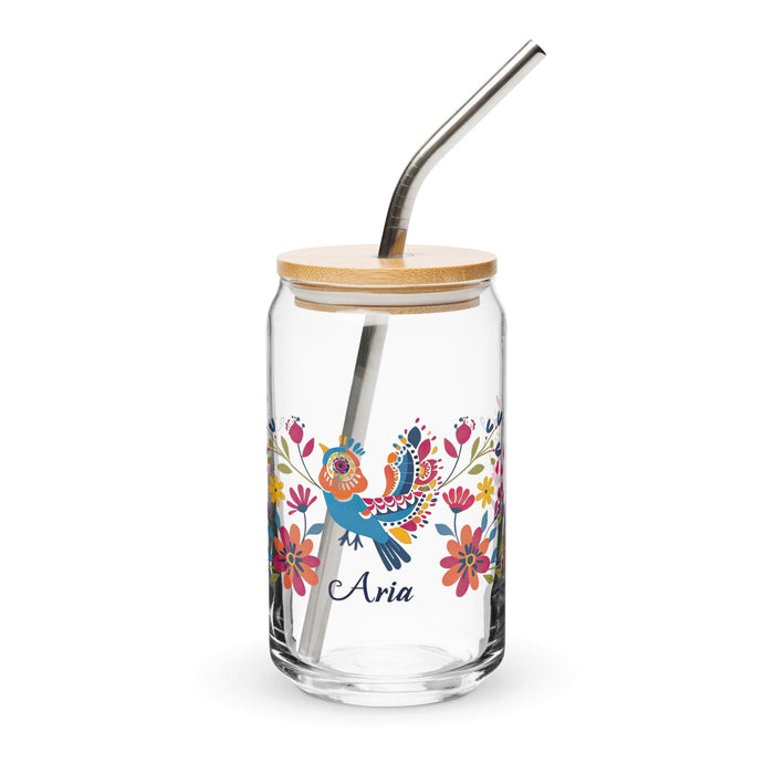 Aria Exclusive Name Art Piece Can-Shaped Glass Home Office Work Mexican Spanish Pride Gift Cup One-Of-A-Kind Calligraphy Glass | A7 Mexicada 16 oz With Lid & Straw