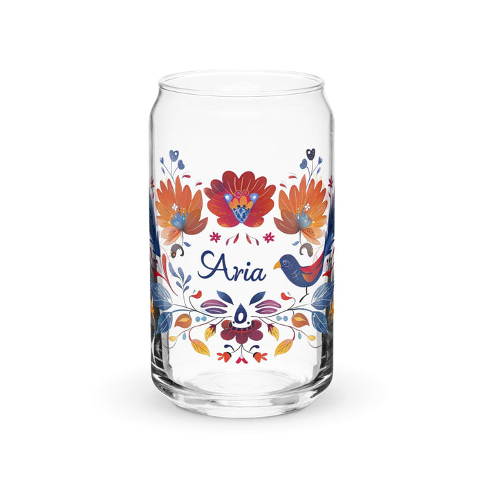 Aria Exclusive Name Art Piece Can-Shaped Glass Home Office Work Mexican Spanish Pride Gift Cup One-Of-A-Kind Calligraphy Glass | A8 Mexicada 16 oz