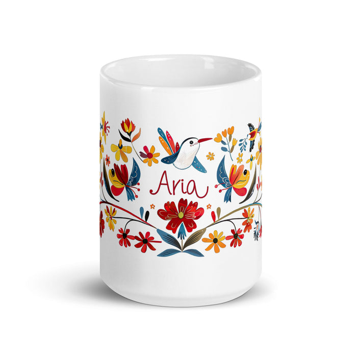 Aria Exclusive Name Art Piece Home Office Work Coffee Mug Mexican Spanish Pride Gift Cup One - Of - A - Kind Calligraphy White Glossy Mug | A10 - Mexicada