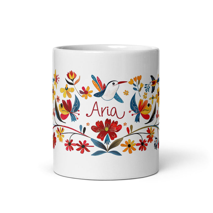 Aria Exclusive Name Art Piece Home Office Work Coffee Mug Mexican Spanish Pride Gift Cup One-Of-A-Kind Calligraphy White Glossy Mug | A10 Mexicada