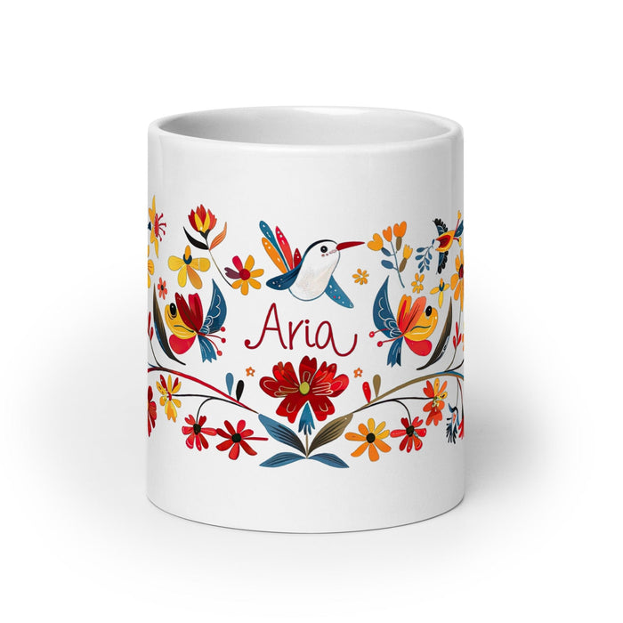 Aria Exclusive Name Art Piece Home Office Work Coffee Mug Mexican Spanish Pride Gift Cup One-Of-A-Kind Calligraphy White Glossy Mug | A10 Mexicada