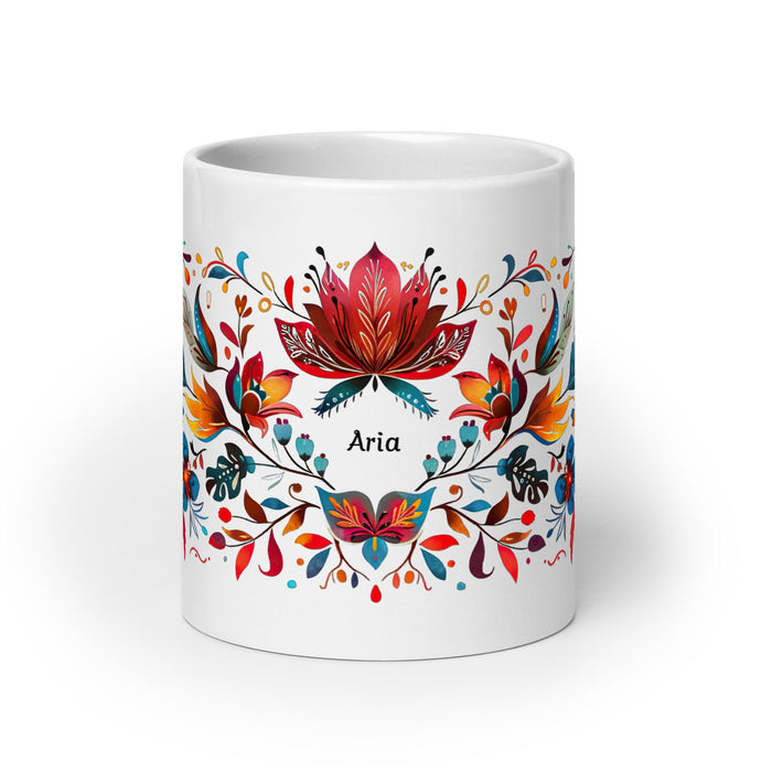 Aria Exclusive Name Art Piece Home Office Work Coffee Mug Mexican Spanish Pride Gift Cup One - Of - A - Kind Calligraphy White Glossy Mug | A13 - Mexicada