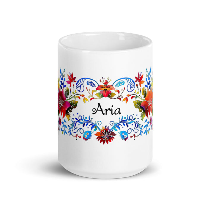 Aria Exclusive Name Art Piece Home Office Work Coffee Mug Mexican Spanish Pride Gift Cup One - Of - A - Kind Calligraphy White Glossy Mug | A15 - Mexicada