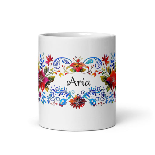 Aria Exclusive Name Art Piece Home Office Work Coffee Mug Mexican Spanish Pride Gift Cup One-Of-A-Kind Calligraphy White Glossy Mug | A15 Mexicada