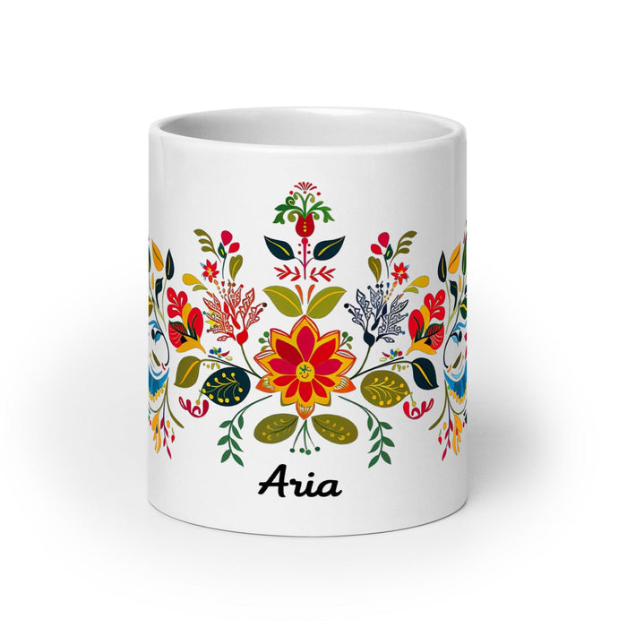 Aria Exclusive Name Art Piece Home Office Work Coffee Mug Mexican Spanish Pride Gift Cup One-Of-A-Kind Calligraphy White Glossy Mug | A17 Mexicada