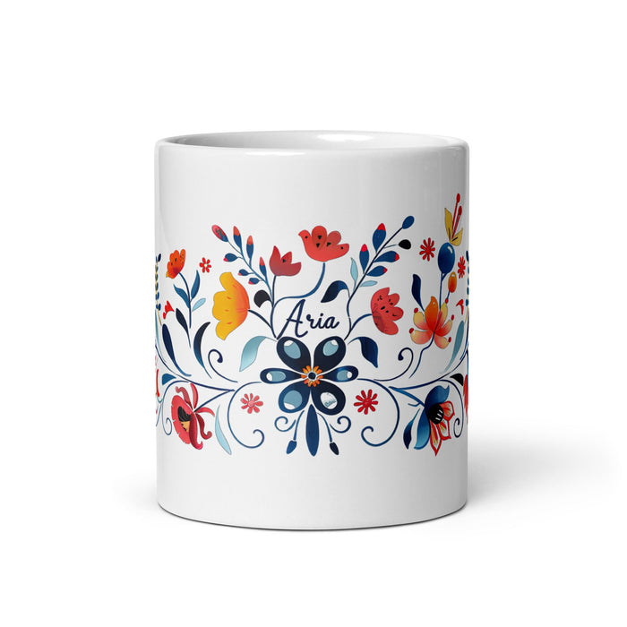 Aria Exclusive Name Art Piece Home Office Work Coffee Mug Mexican Spanish Pride Gift Cup One - Of - A - Kind Calligraphy White Glossy Mug | A18 - Mexicada