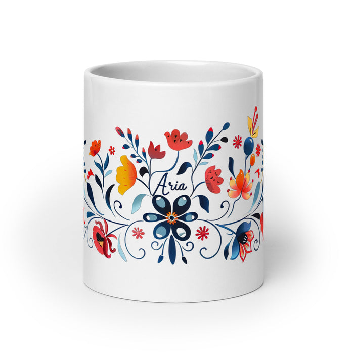 Aria Exclusive Name Art Piece Home Office Work Coffee Mug Mexican Spanish Pride Gift Cup One - Of - A - Kind Calligraphy White Glossy Mug | A18 - Mexicada