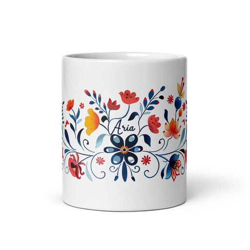 Aria Exclusive Name Art Piece Home Office Work Coffee Mug Mexican Spanish Pride Gift Cup One-Of-A-Kind Calligraphy White Glossy Mug | A18 Mexicada