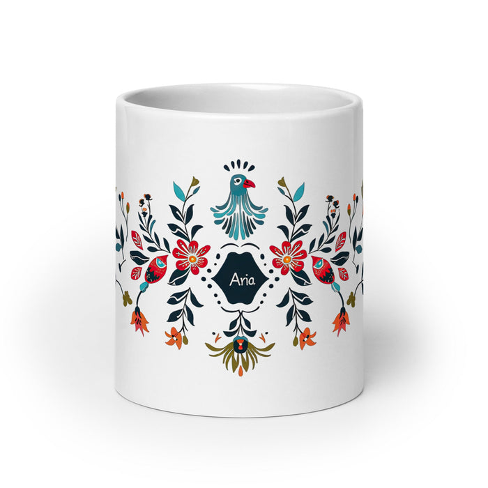 Aria Exclusive Name Art Piece Home Office Work Coffee Mug Mexican Spanish Pride Gift Cup One - Of - A - Kind Calligraphy White Glossy Mug | A2 - Mexicada