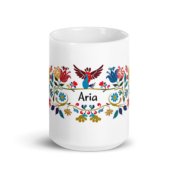 Aria Exclusive Name Art Piece Home Office Work Coffee Mug Mexican Spanish Pride Gift Cup One - Of - A - Kind Calligraphy White Glossy Mug | A20 - Mexicada