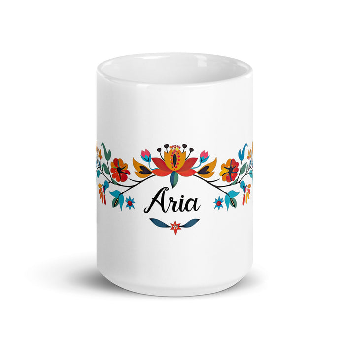 Aria Exclusive Name Art Piece Home Office Work Coffee Mug Mexican Spanish Pride Gift Cup One - Of - A - Kind Calligraphy White Glossy Mug | A3 - Mexicada