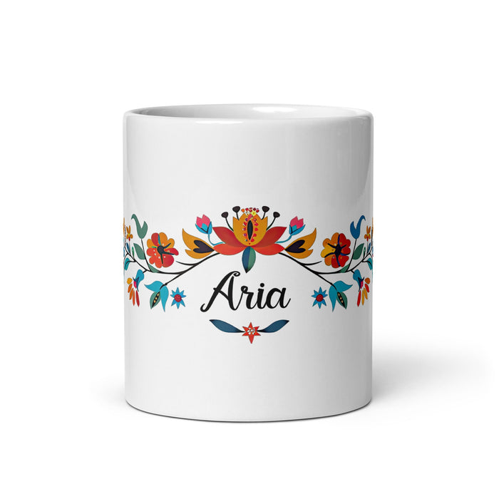 Aria Exclusive Name Art Piece Home Office Work Coffee Mug Mexican Spanish Pride Gift Cup One - Of - A - Kind Calligraphy White Glossy Mug | A3 - Mexicada