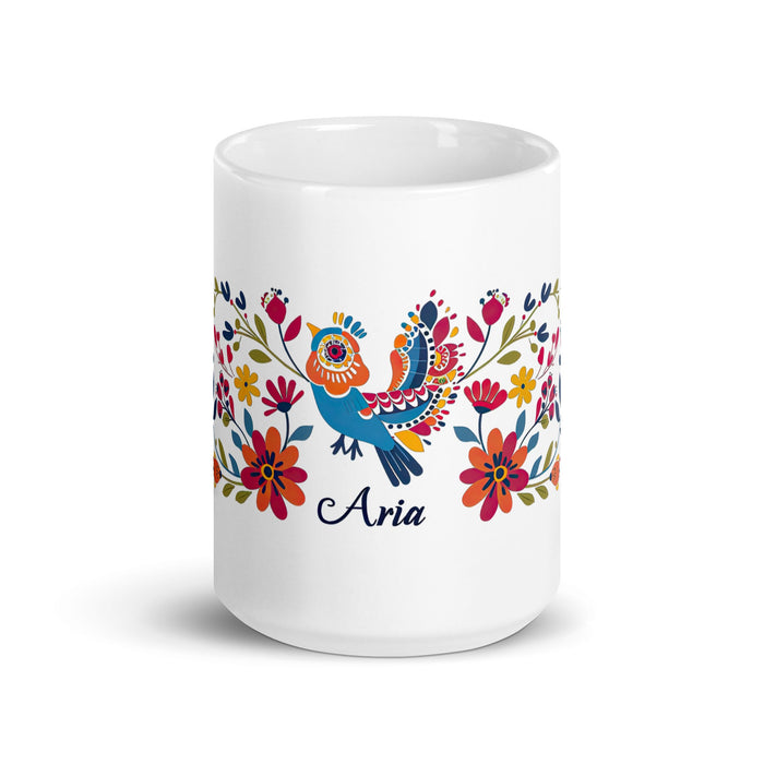 Aria Exclusive Name Art Piece Home Office Work Coffee Mug Mexican Spanish Pride Gift Cup One - Of - A - Kind Calligraphy White Glossy Mug | A7 - Mexicada