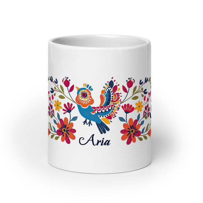 Aria Exclusive Name Art Piece Home Office Work Coffee Mug Mexican Spanish Pride Gift Cup One - Of - A - Kind Calligraphy White Glossy Mug | A7 - Mexicada