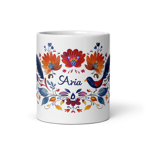 Aria Exclusive Name Art Piece Home Office Work Coffee Mug Mexican Spanish Pride Gift Cup One - Of - A - Kind Calligraphy White Glossy Mug | A8 - Mexicada