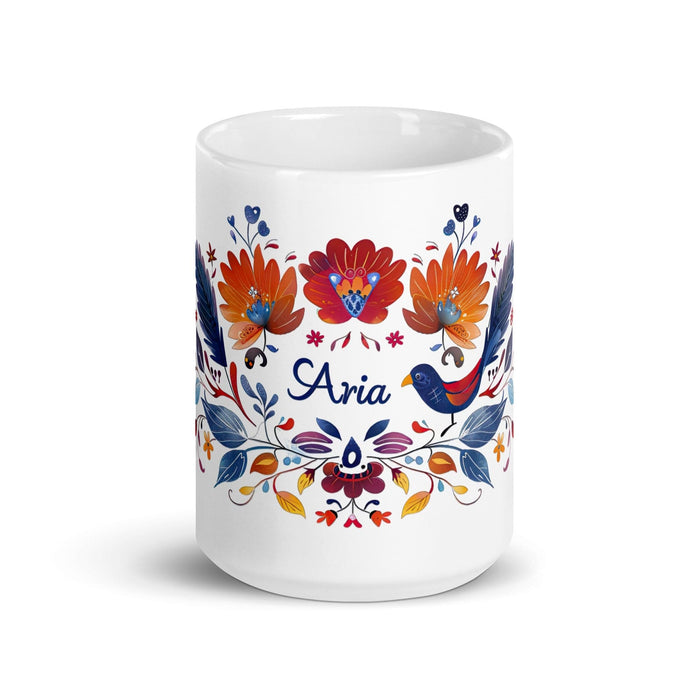 Aria Exclusive Name Art Piece Home Office Work Coffee Mug Mexican Spanish Pride Gift Cup One-Of-A-Kind Calligraphy White Glossy Mug | A8 Mexicada