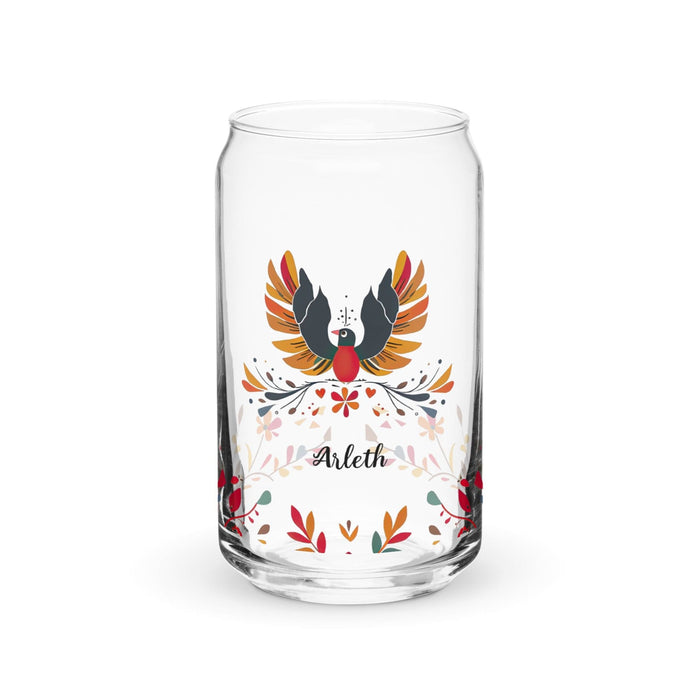 Arleth Exclusive Name Art Piece Can-Shaped Glass Home Office Work Mexican Spanish Pride Gift Cup One-Of-A-Kind Calligraphy Glass | A1 Mexicada 16 oz