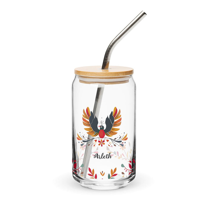 Arleth Exclusive Name Art Piece Can-Shaped Glass Home Office Work Mexican Spanish Pride Gift Cup One-Of-A-Kind Calligraphy Glass | A1 Mexicada 16 oz With Lid & Straw