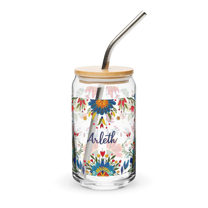 Arleth Exclusive Name Art Piece Can-Shaped Glass Home Office Work Mexican Spanish Pride Gift Cup One-Of-A-Kind Calligraphy Glass | A13 Mexicada 16 oz With Lid & Straw