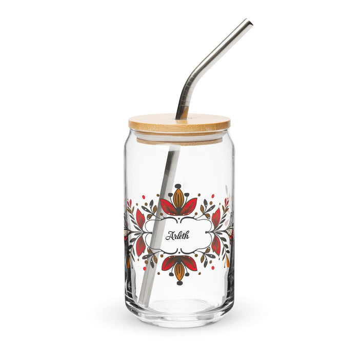 Arleth Exclusive Name Art Piece Can-Shaped Glass Home Office Work Mexican Spanish Pride Gift Cup One-Of-A-Kind Calligraphy Glass | A3 Mexicada 16 oz With Lid & Straw