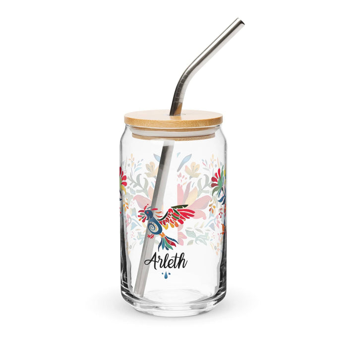 Arleth Exclusive Name Art Piece Can-Shaped Glass Home Office Work Mexican Spanish Pride Gift Cup One-Of-A-Kind Calligraphy Glass | A6 Mexicada 16 oz With Lid & Straw