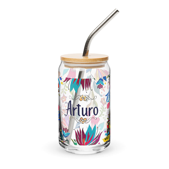 Arturo Exclusive Name Art Piece Can - Shaped Glass Home Office Work Mexican Spanish Pride Gift Cup One - Of - A - Kind Calligraphy Glass | A1 - Mexicada