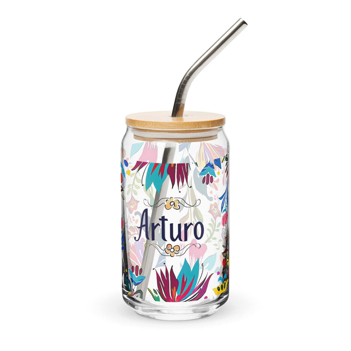 Arturo Exclusive Name Art Piece Can-Shaped Glass Home Office Work Mexican Spanish Pride Gift Cup One-Of-A-Kind Calligraphy Glass | A1 Mexicada 16 oz With Lid & Straw