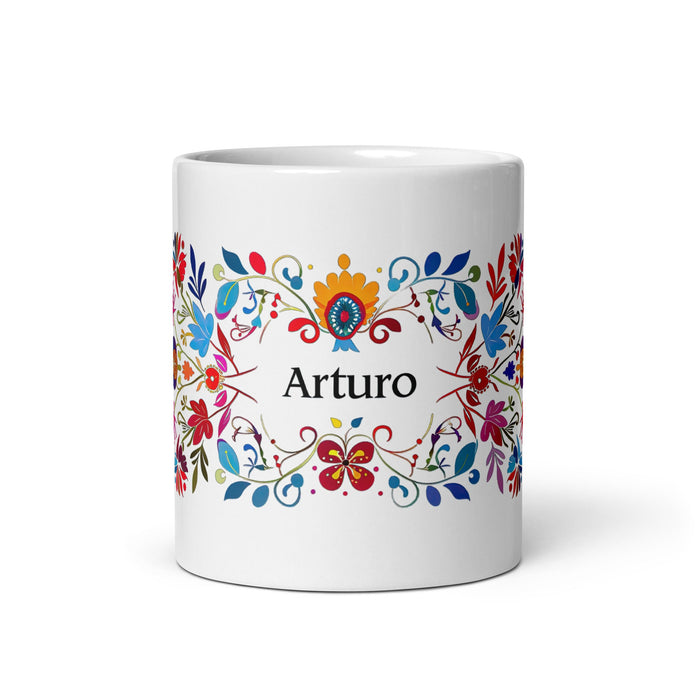 Arturo Exclusive Name Art Piece Home Office Work Coffee Mug Mexican Spanish Pride Gift Cup One - Of - A - Kind Calligraphy White Glossy Mug | A2 - Mexicada