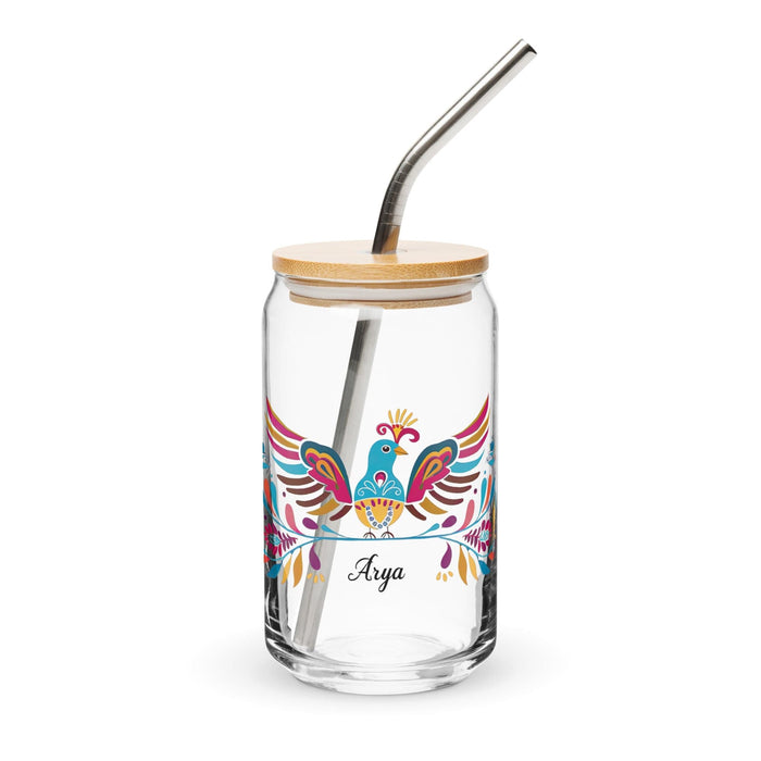 Arya Exclusive Name Art Piece Can-Shaped Glass Home Office Work Mexican Spanish Pride Gift Cup One-Of-A-Kind Calligraphy Glass | A1 Mexicada 16 oz With Lid & Straw