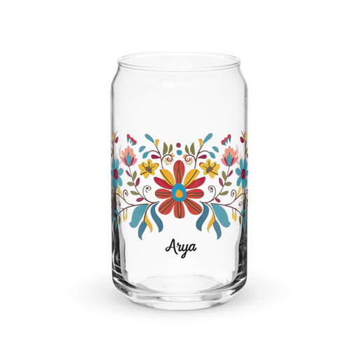 Arya Exclusive Name Art Piece Can-Shaped Glass Home Office Work Mexican Spanish Pride Gift Cup One-Of-A-Kind Calligraphy Glass | A14 Mexicada 16 oz