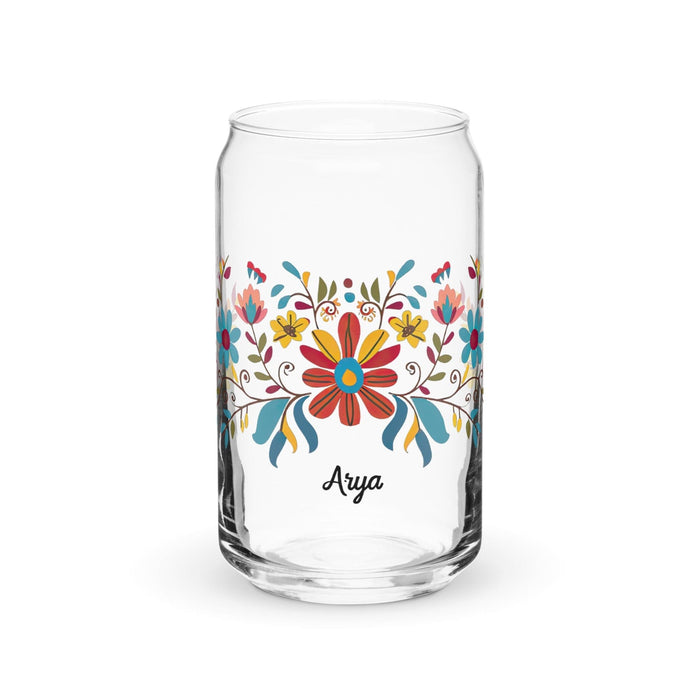 Arya Exclusive Name Art Piece Can-Shaped Glass Home Office Work Mexican Spanish Pride Gift Cup One-Of-A-Kind Calligraphy Glass | A14 Mexicada 16 oz