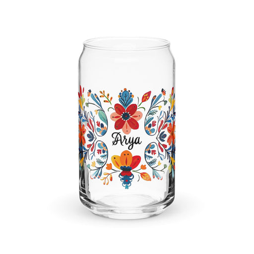 Arya Exclusive Name Art Piece Can-Shaped Glass Home Office Work Mexican Spanish Pride Gift Cup One-Of-A-Kind Calligraphy Glass | A2 Mexicada 16 oz