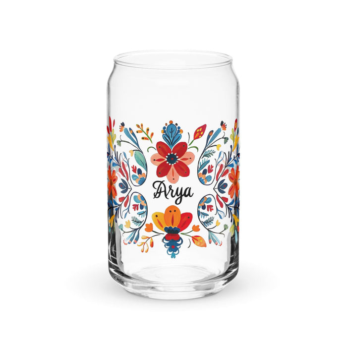 Arya Exclusive Name Art Piece Can-Shaped Glass Home Office Work Mexican Spanish Pride Gift Cup One-Of-A-Kind Calligraphy Glass | A2 Mexicada 16 oz