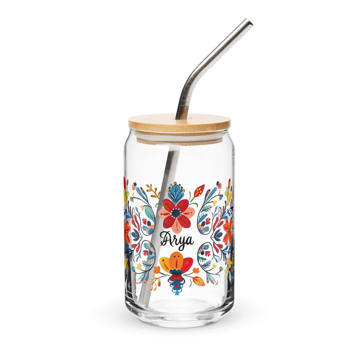 Arya Exclusive Name Art Piece Can-Shaped Glass Home Office Work Mexican Spanish Pride Gift Cup One-Of-A-Kind Calligraphy Glass | A2 Mexicada 16 oz With Lid & Straw