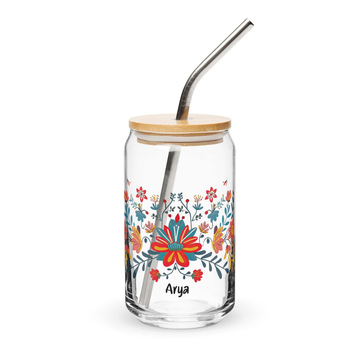 Arya Exclusive Name Art Piece Can-Shaped Glass Home Office Work Mexican Spanish Pride Gift Cup One-Of-A-Kind Calligraphy Glass | A5 Mexicada 16 oz With Lid & Straw