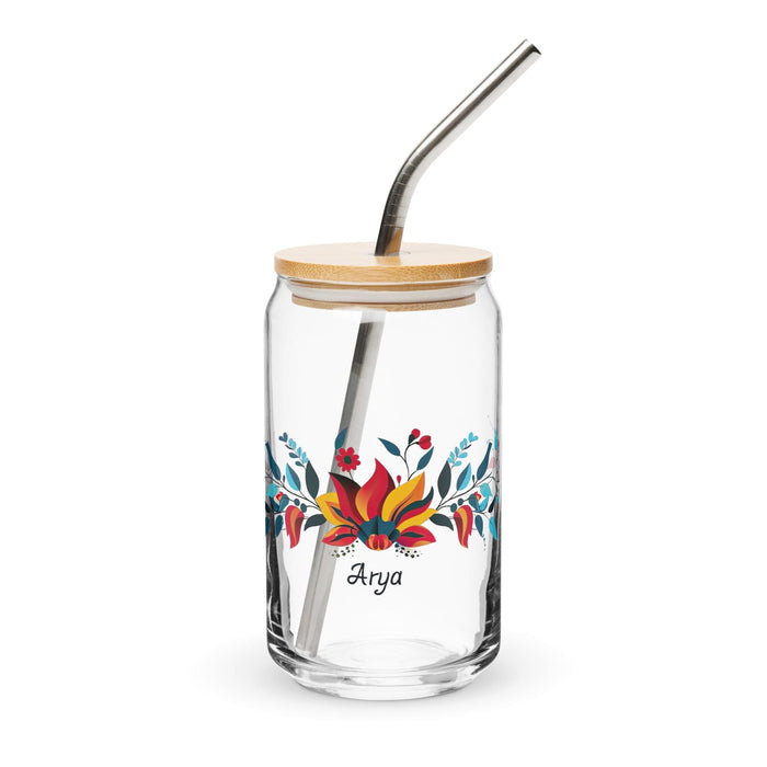 Arya Exclusive Name Art Piece Can-Shaped Glass Home Office Work Mexican Spanish Pride Gift Cup One-Of-A-Kind Calligraphy Glass | A6 Mexicada 16 oz With Lid & Straw