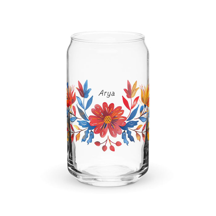 Arya Exclusive Name Art Piece Can-Shaped Glass Home Office Work Mexican Spanish Pride Gift Cup One-Of-A-Kind Calligraphy Glass | A7 Mexicada 16 oz