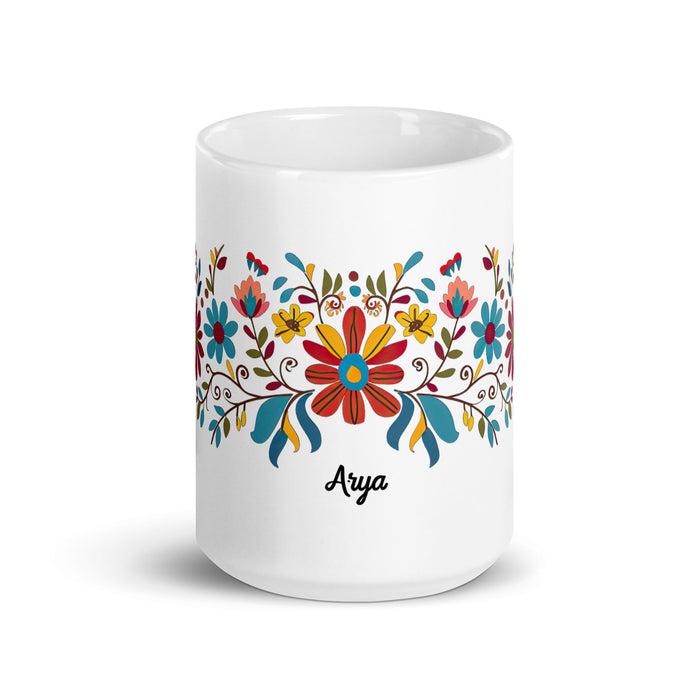 Arya Exclusive Name Art Piece Home Office Work Coffee Mug Mexican Spanish Pride Gift Cup One - Of - A - Kind Calligraphy White Glossy Mug | A14 - Mexicada