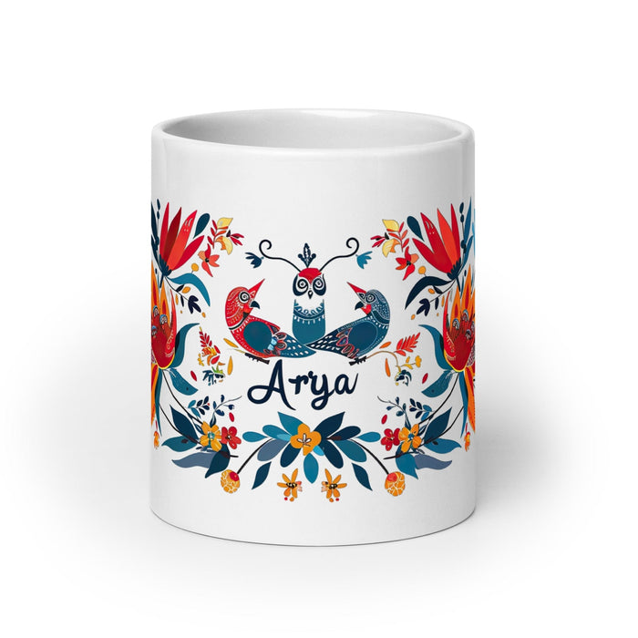 Arya Exclusive Name Art Piece Home Office Work Coffee Mug Mexican Spanish Pride Gift Cup One - Of - A - Kind Calligraphy White Glossy Mug | A16 - Mexicada